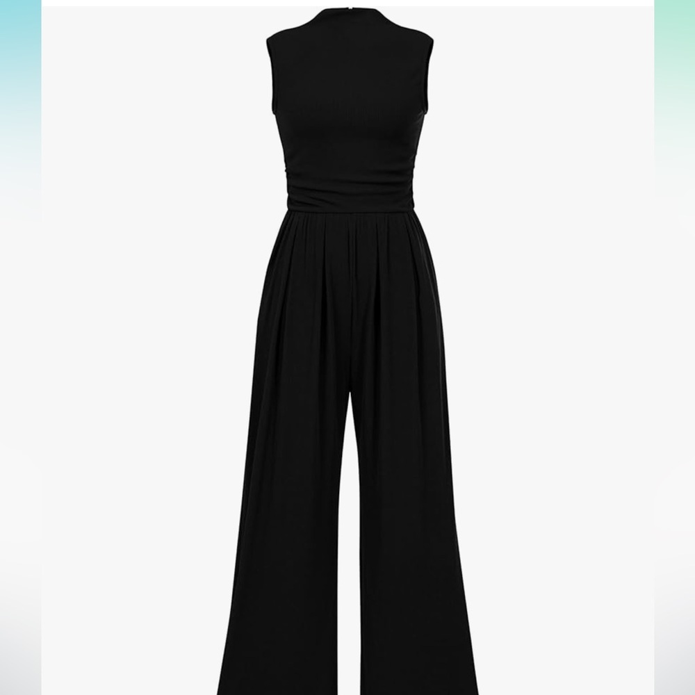 Pretty Garden Womens Summer One Piece Sleeveless Mock Neck Wide Leg Romper - Picture 9 of 9